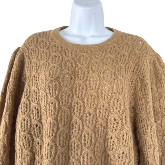 J. Crew Balloon Sleeve Cable Knit Sweater Large Alpaca Blend Tan FS-1431 - Picture 4 of 11